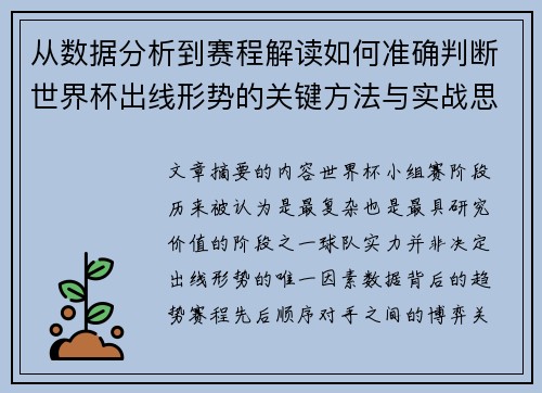 从数据分析到赛程解读如何准确判断世界杯出线形势的关键方法与实战思路